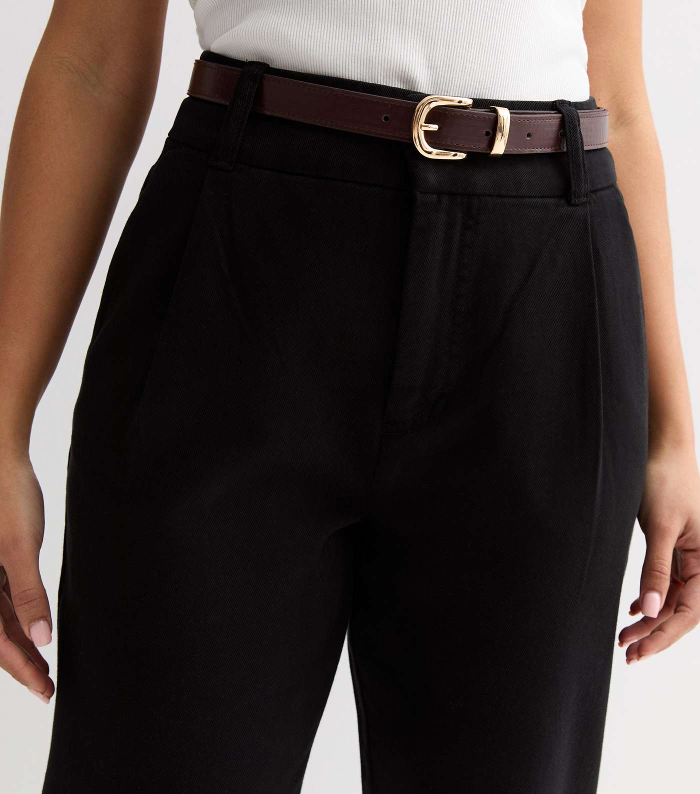 Petite Black Denim Belted Trousers Image 2