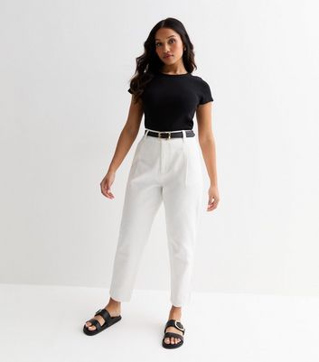 Petite Off White Denim Belted Trousers New Look