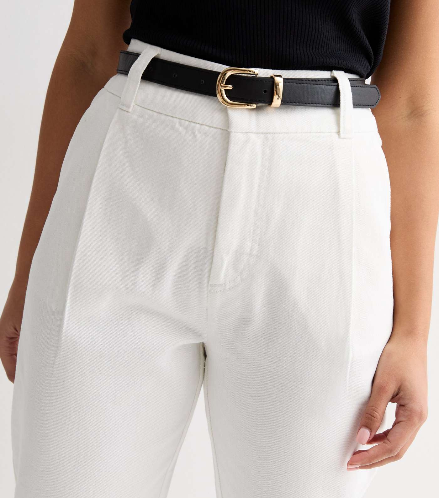 Petite Off White Denim Belted Trousers Image 2