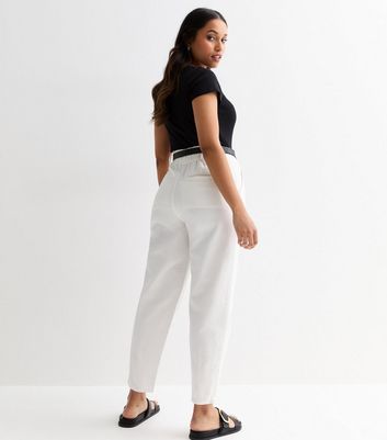 White | Laundered Linen Belted Trouser | Pure Collection