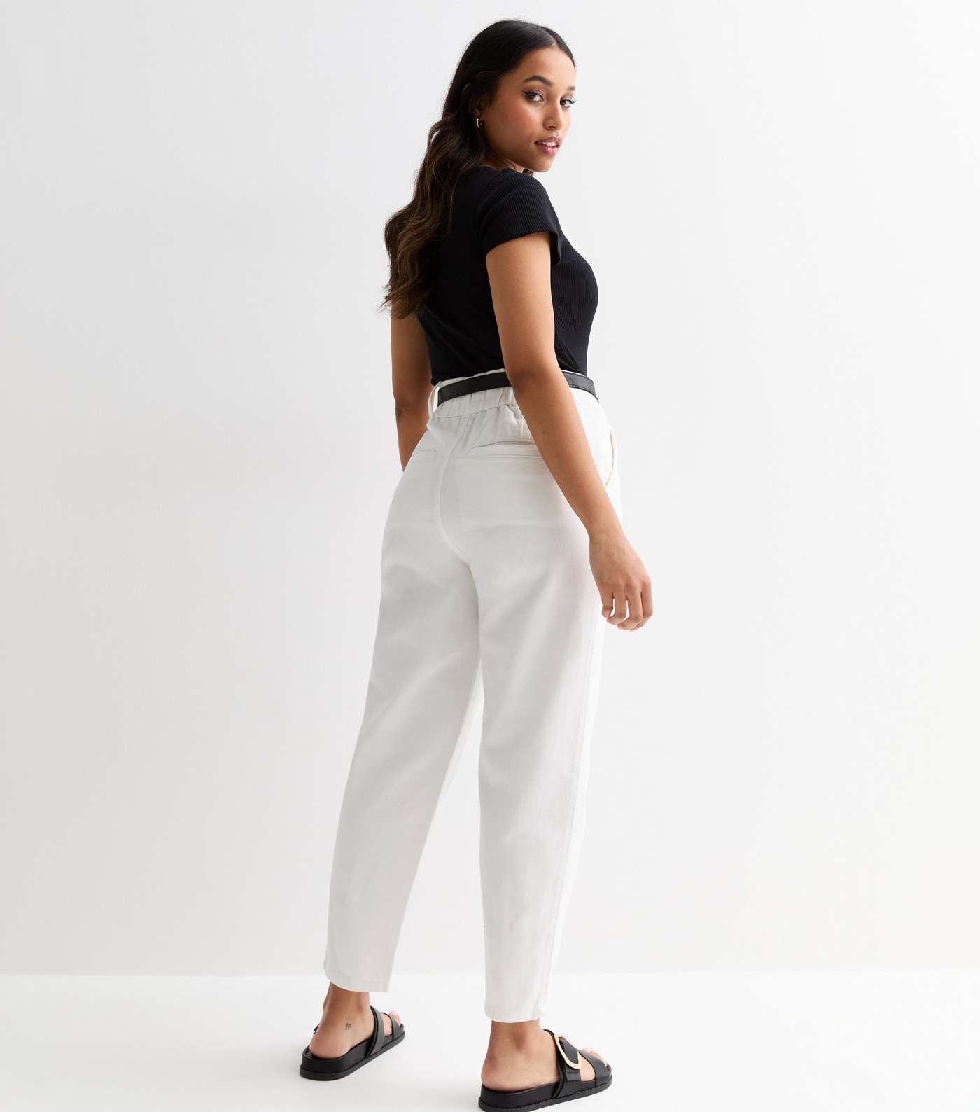 Petite Off White Denim Belted Trousers Image 4