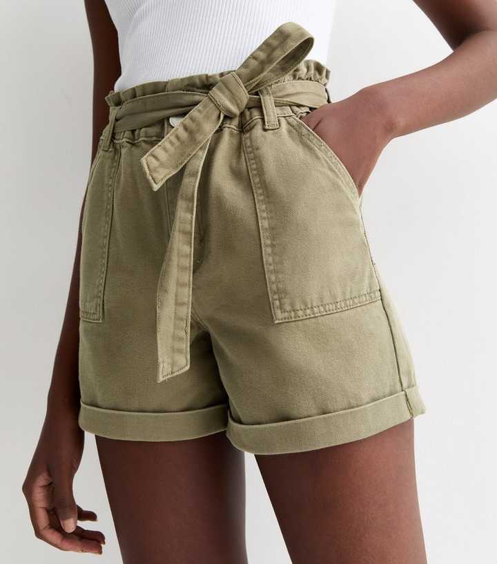 Drawstring Paperbag Waist Shorts with Pockets