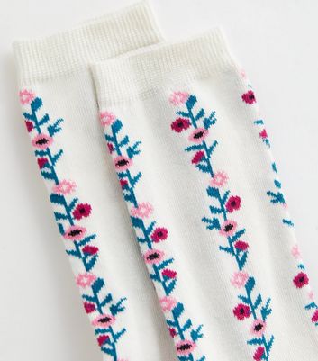 Cream Floral Socks New Look