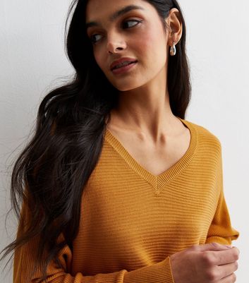 Blue Vanilla Mustard Ribbed V Neck Jumper New Look