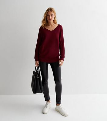 Burgundy v 2025 neck jumper womens