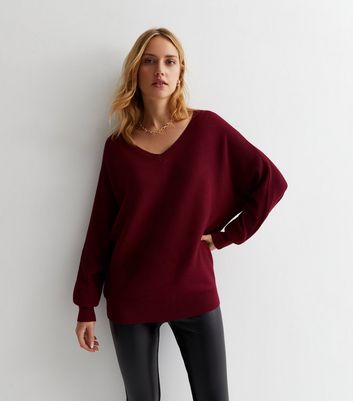 Blue Vanilla Burgundy Knit V Neck Jumper | New Look