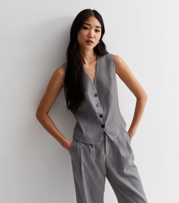 Grey Button Front Waistcoat New Look