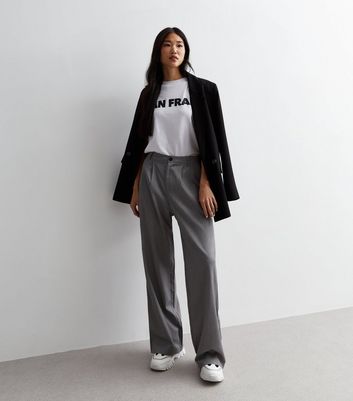 Grey high waisted wide leg trousers hotsell