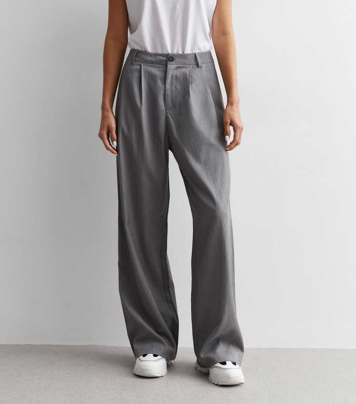 Grey High Waist Wide Leg Trousers