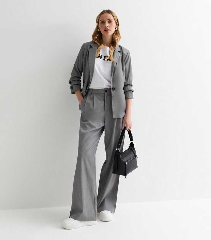 Grey High Waist Wide Leg Trousers