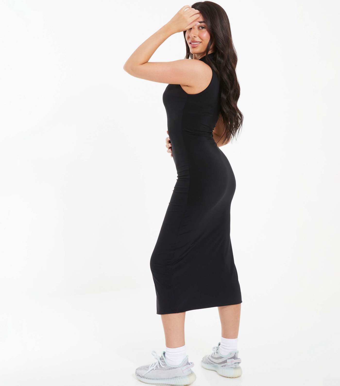 QUIZ Petite Black Jersey Sleeveless Midaxi Dress Image 3