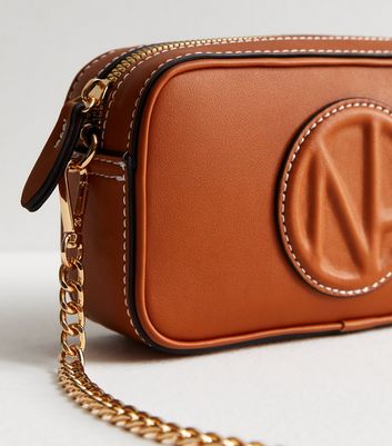 Tan Leather-Look Embossed Camera Cross Body Bag New Look
