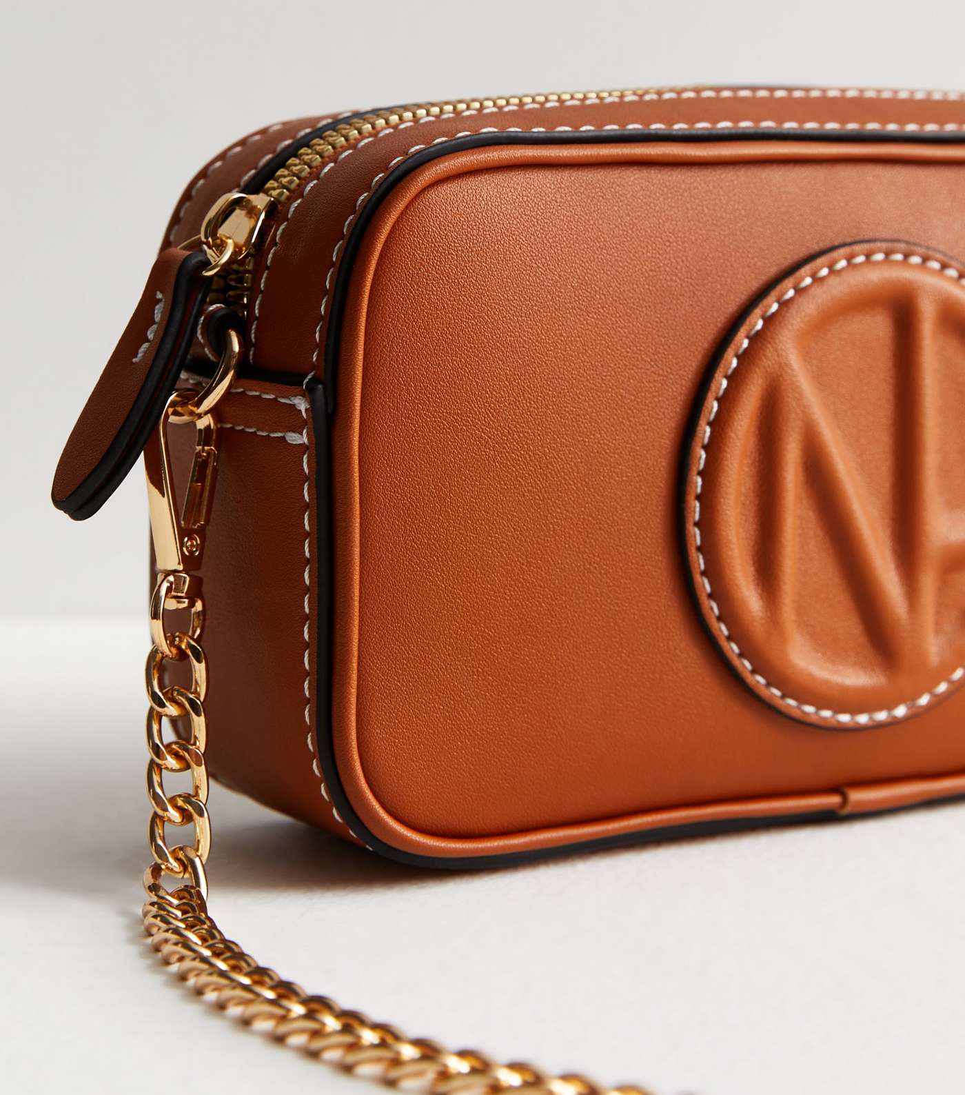 Tan Leather-Look Embossed Camera Cross Body Bag Image 3