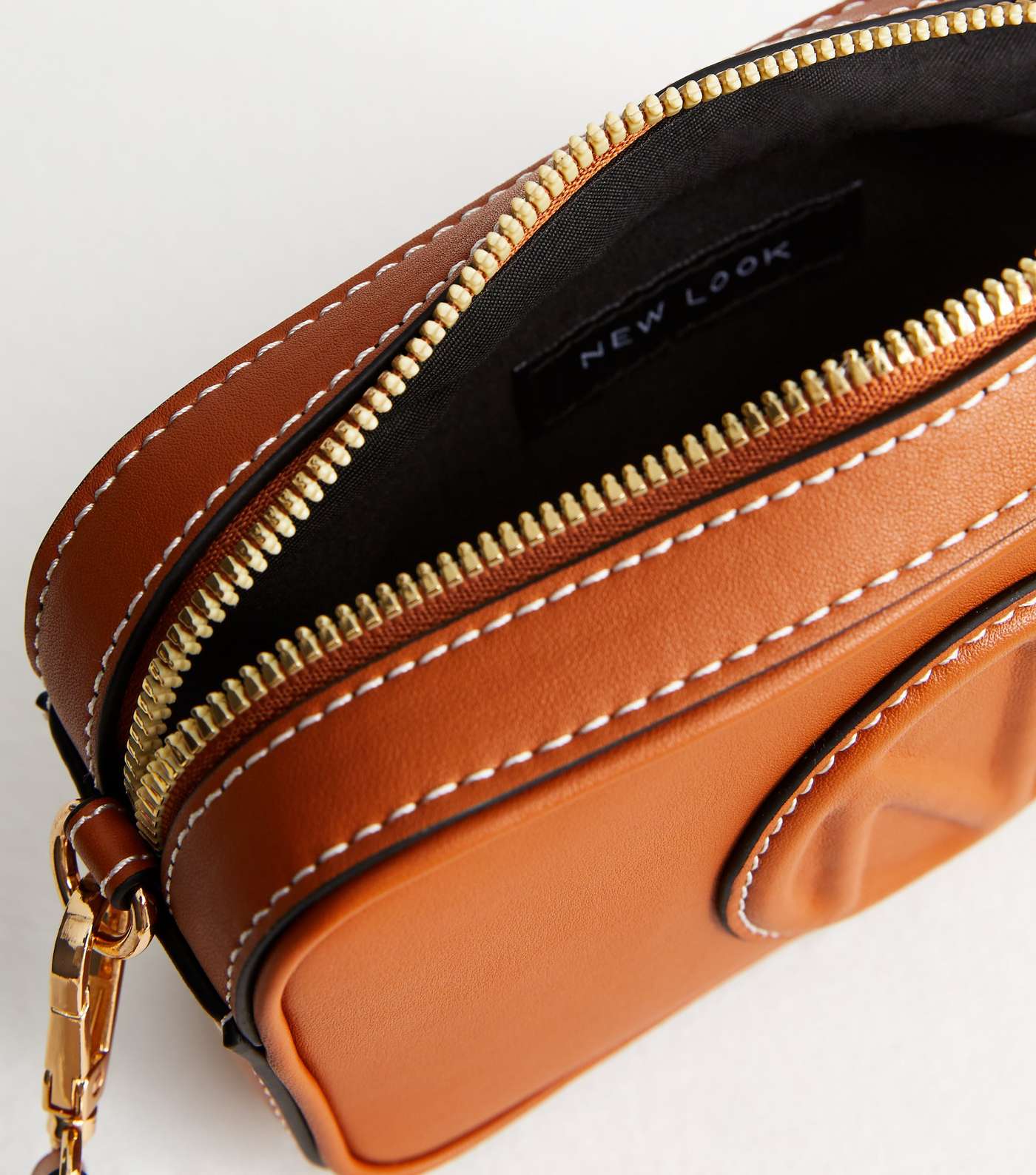 Tan Leather-Look Embossed Camera Cross Body Bag Image 5