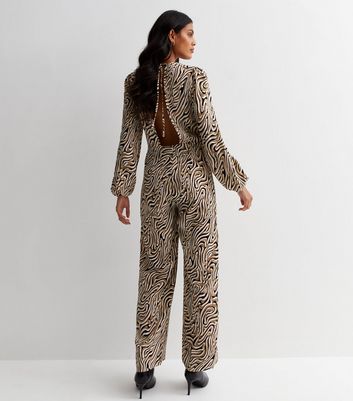 Urban Bliss Off White Animal Print Wide Leg Jumpsuit New Look