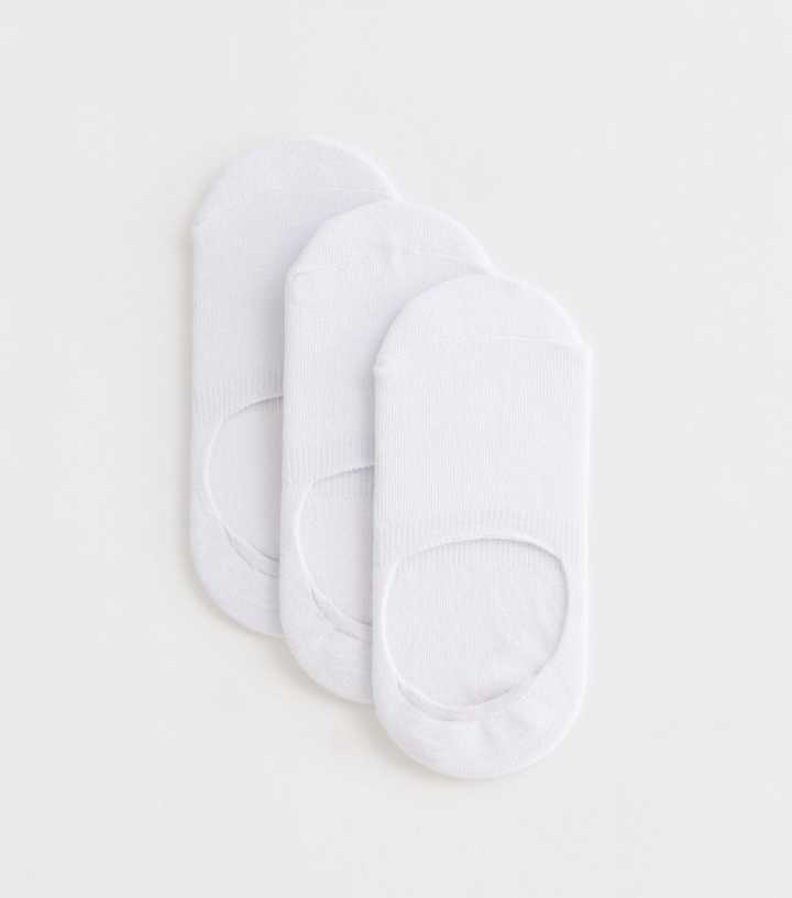 3 Pack White Sports Heel-Grip Invisible Socks