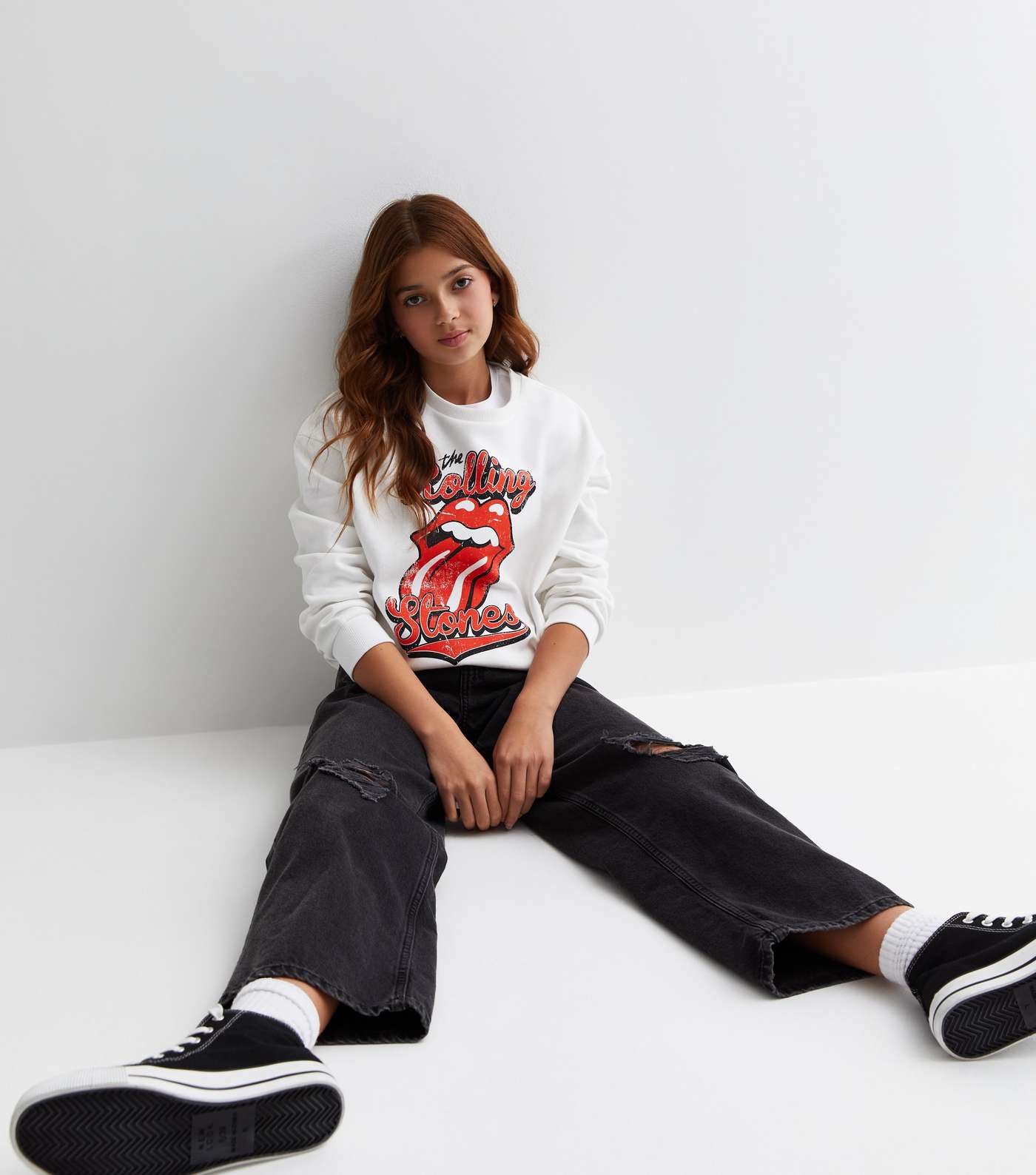 Girls White The Rolling Stones Logo Sweatshirt Image 3