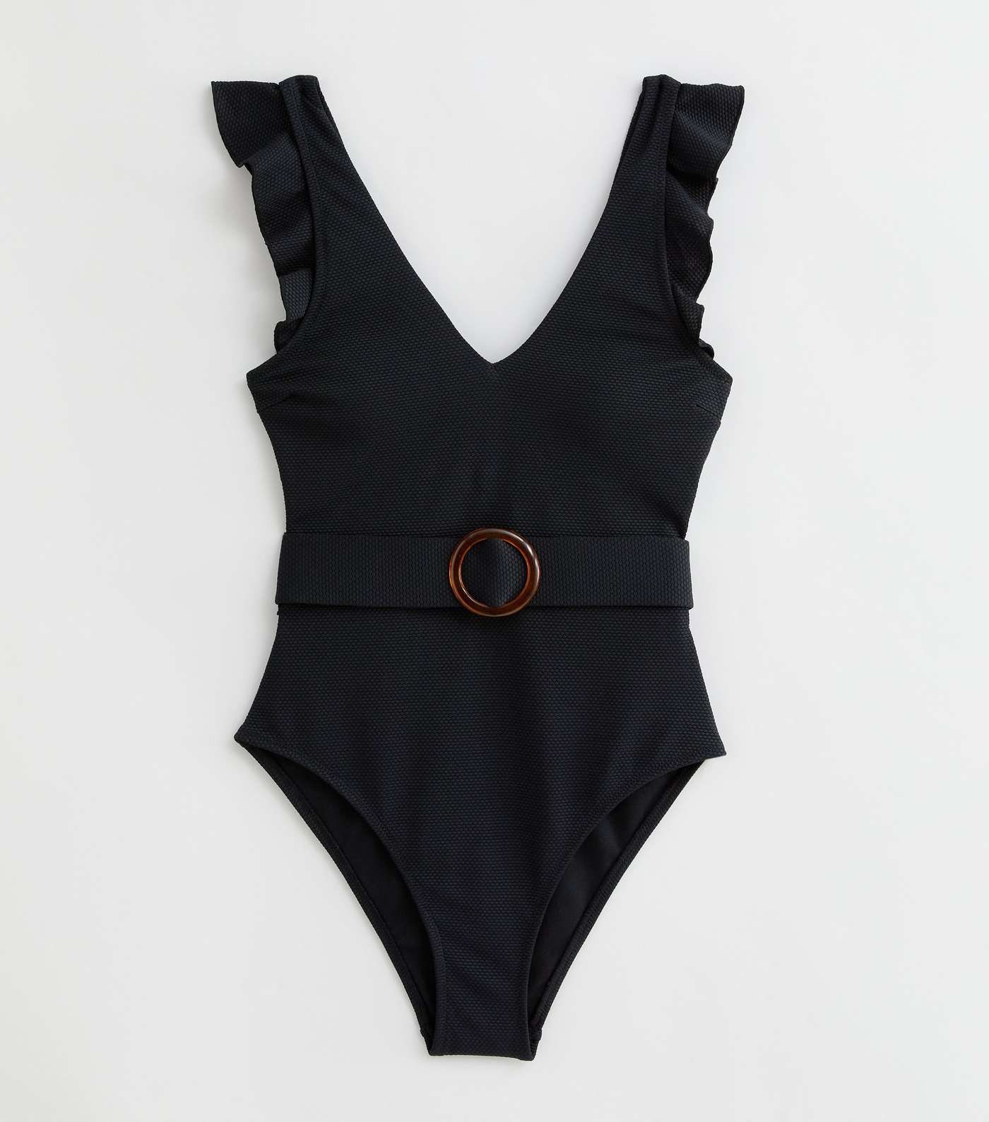 Black Frill Belted Swimsuit Image 5