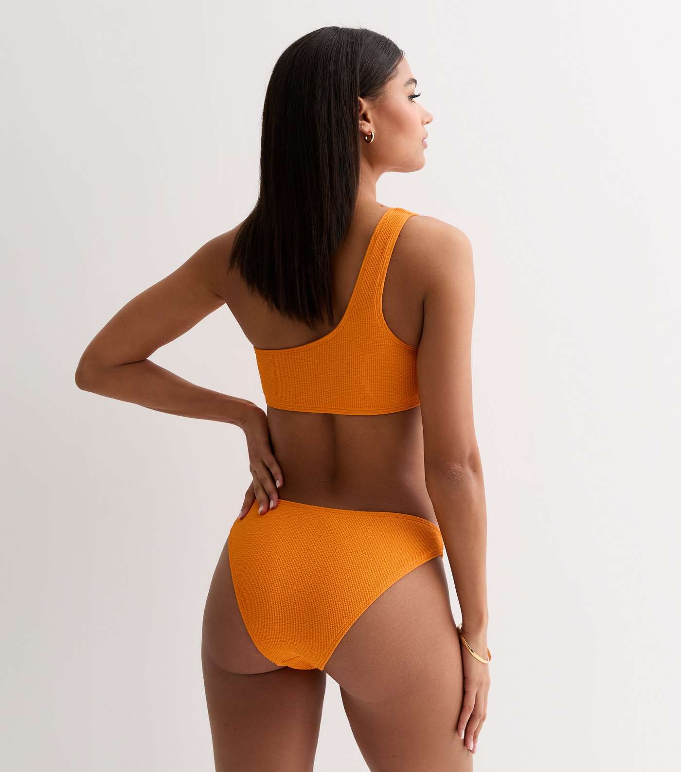 Bright Orange Crinkle One Shoulder Crop Bikini Top Image 4