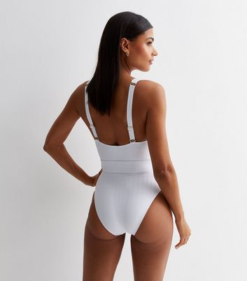 White Textured Belted Swimsuit New Look