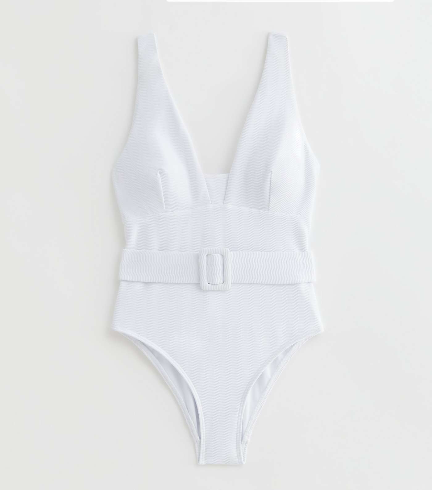 White Textured Belted Swimsuit Image 5