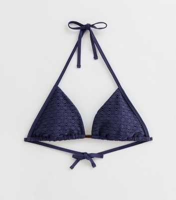 Blue Crochet Halterneck Triangle Bikini Top 