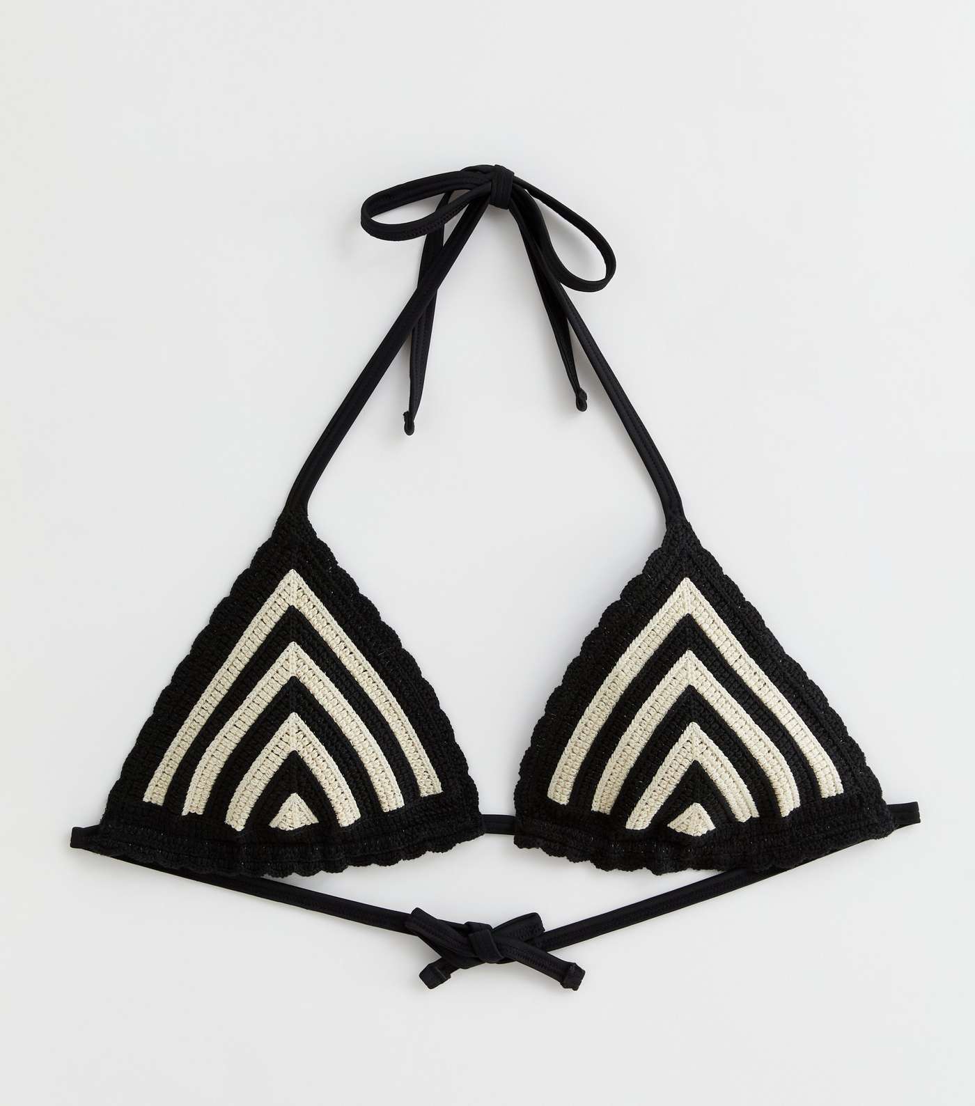 Black Chevron Crochet Halterneck Triangle Bikini Top Image 6