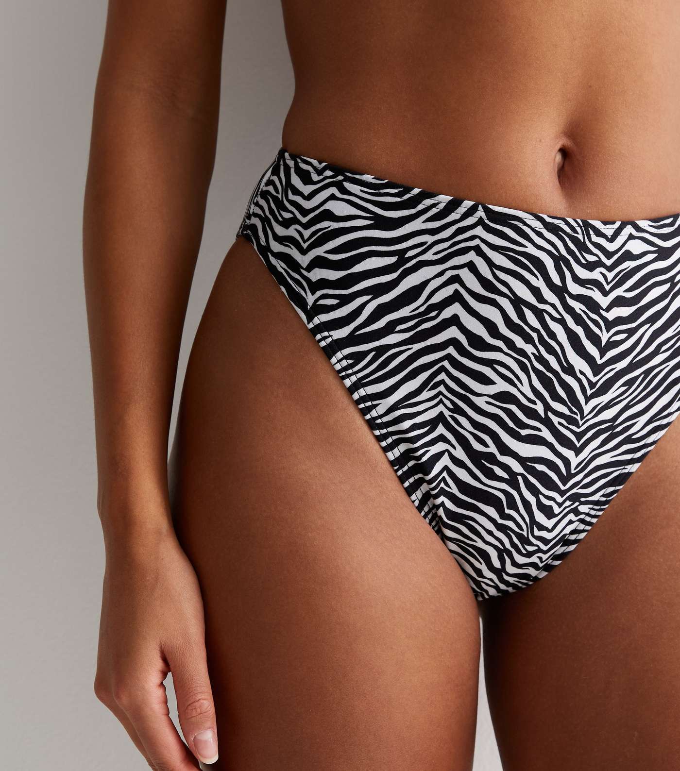 Black Zebra Print High Waist High Leg Bikini Bottoms Image 3