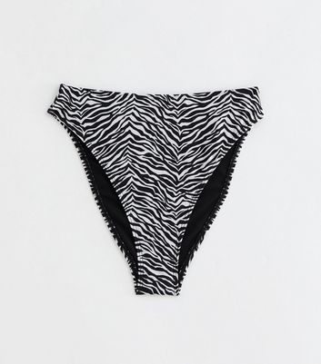 Black Zebra Print High Waist High Leg Bikini Bottoms New Look
