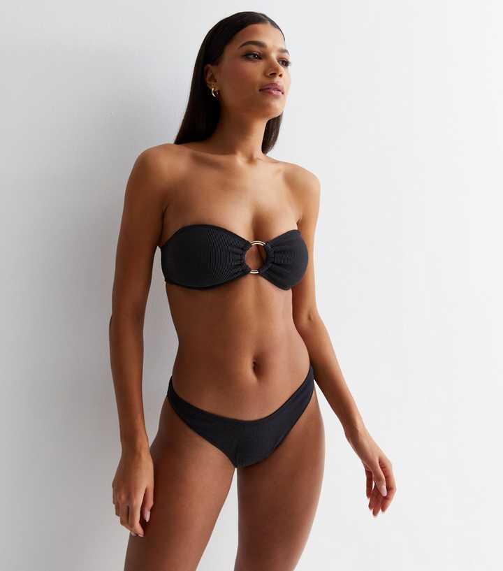 Crinkle Skinny Straps Bandeau Bikini Top