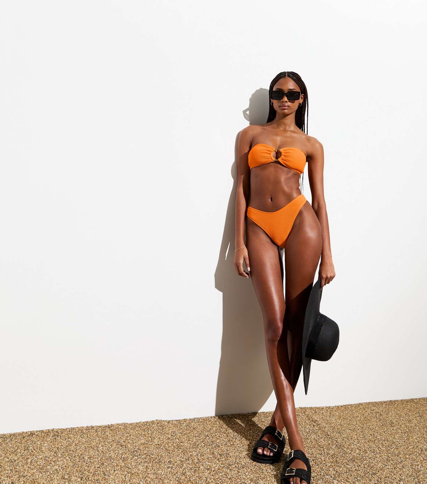 Bright Orange Crinkle Textured Bandeau Bikini Top Image 4