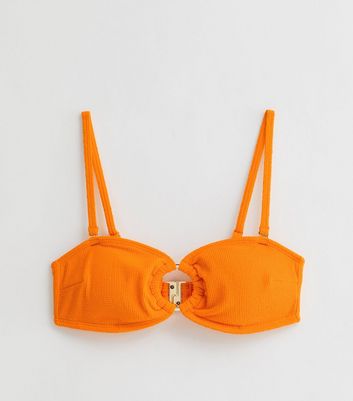 Bright Orange Crinkle Textured Bandeau Bikini Top New Look