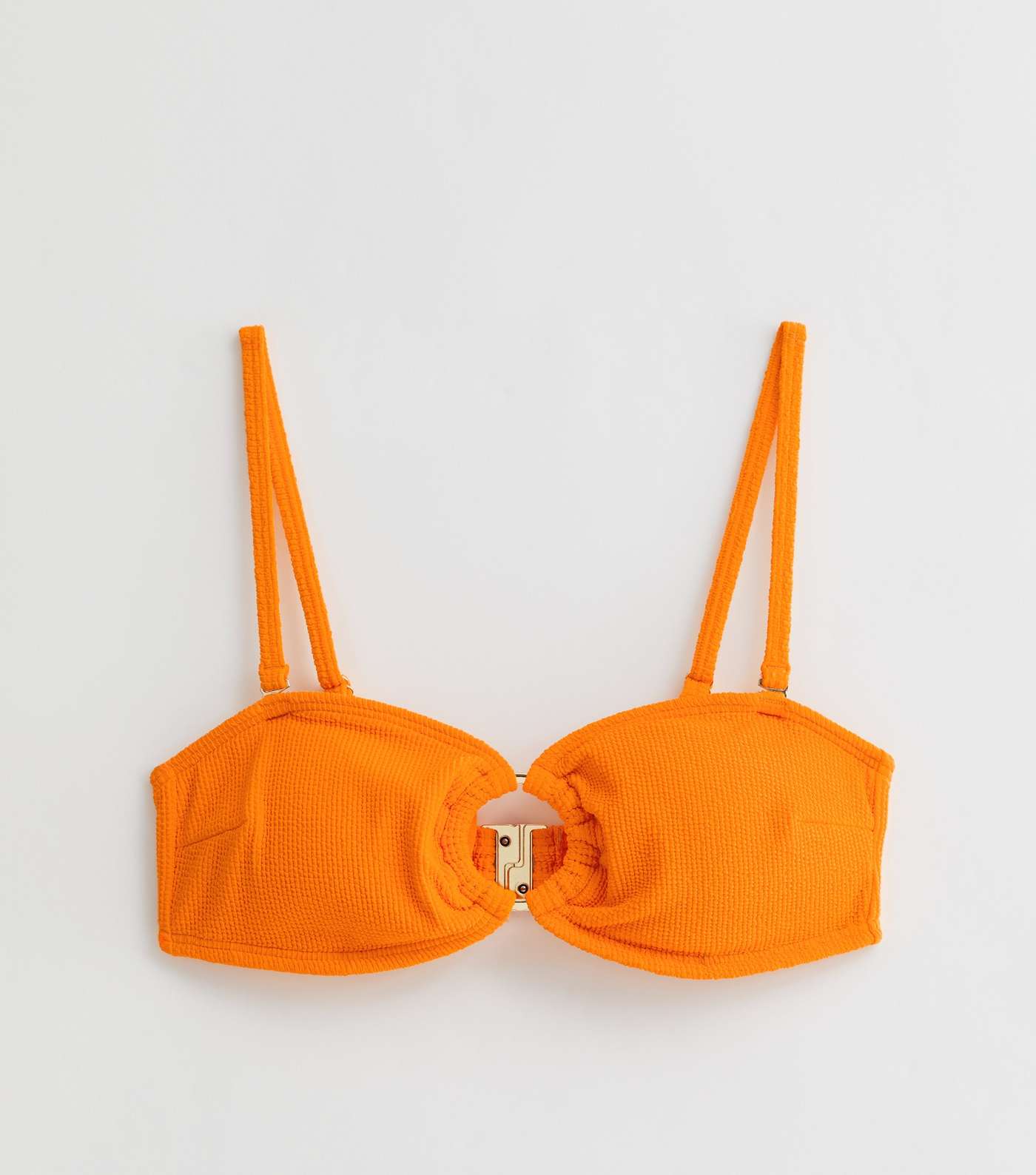 Bright Orange Crinkle Textured Bandeau Bikini Top Image 6