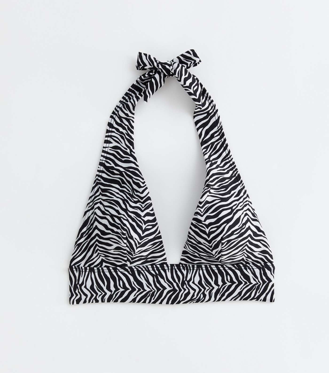 Black Zebra Print Halter Neck Bikini Top Image 5