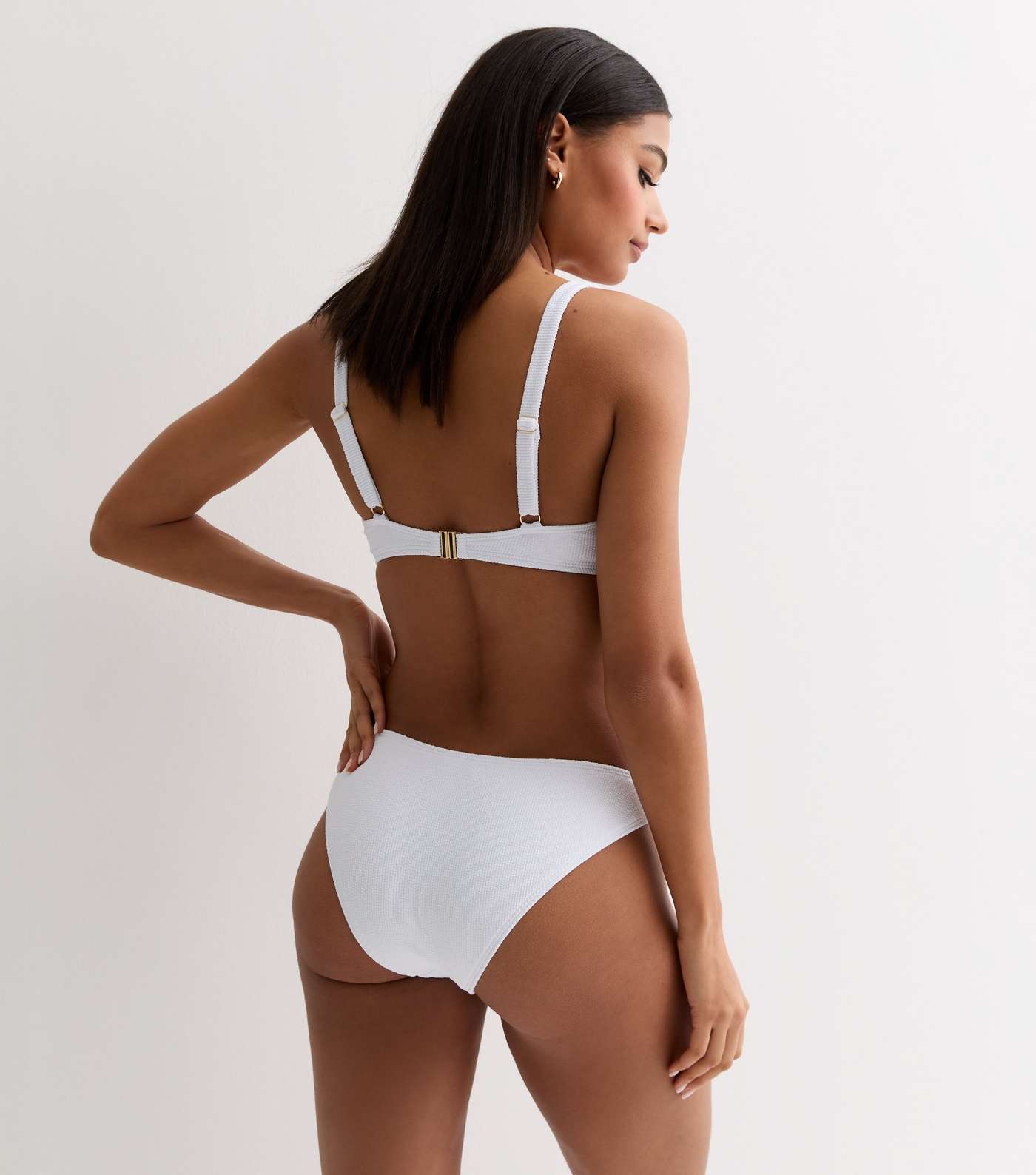 White Crinkle Textured Underwired Bikini Top Image 4