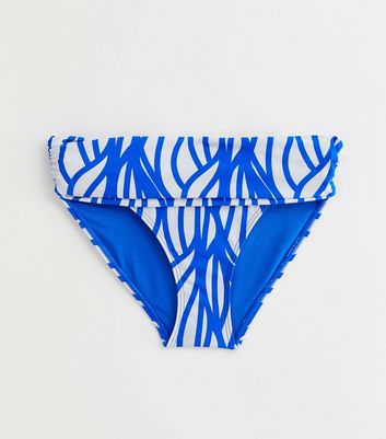 Blue Line Print Fold Down Bikini Bottoms New Look