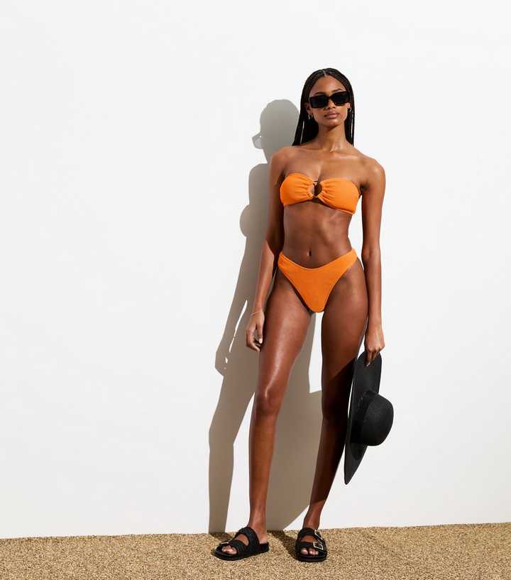 Bright Orange Crinkle V Front Bikini Bottoms