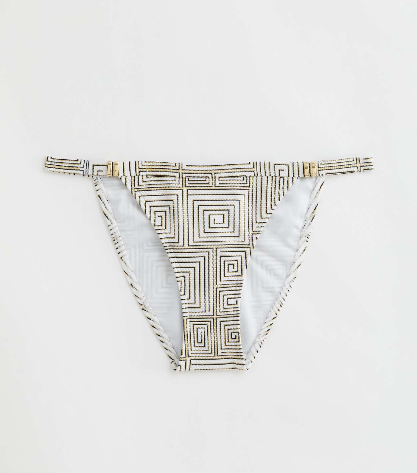 White Metallic Geometric Print Tanga Bikini Bottoms Image 5