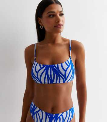 Blue Line Print Crop Bikini Top