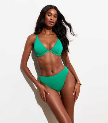 Green Textured Underwired Bikini Top