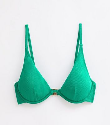 Green Textured Underwired Bikini Top New Look