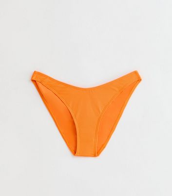 Bright Orange Textured V Front Bikini Bottoms New Look