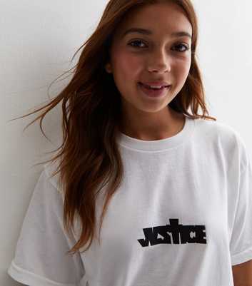 Girls White Cotton Justin Bieber Justice Tour Logo Long T-Shirt