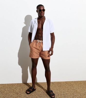 Rust Triangle Print Drawstring Swim Shorts | New Look