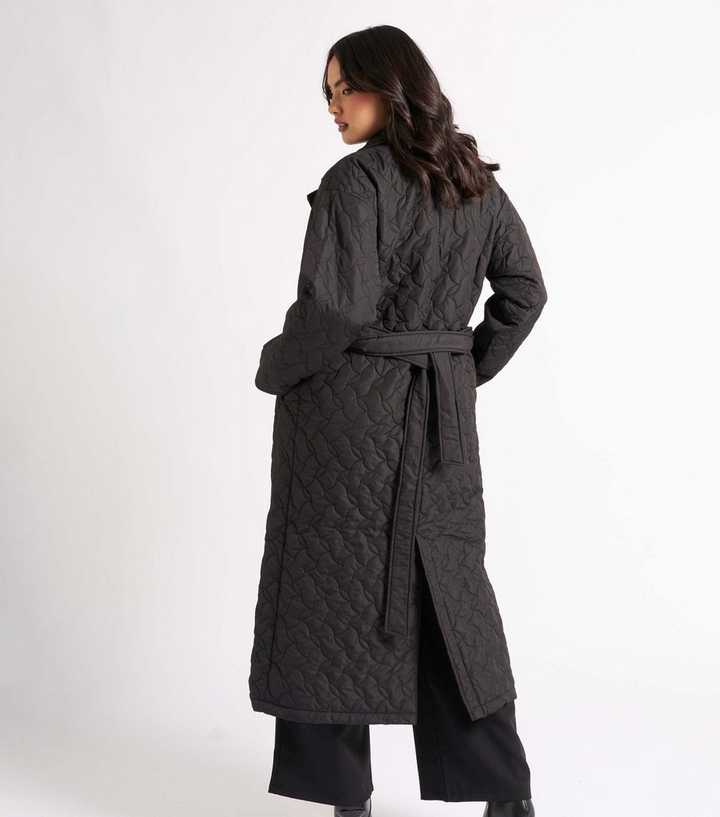 Urban Bliss belted wrap puffer coat in black