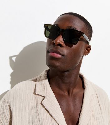 Men's Dark Green Square Frame Sunglasses New Look