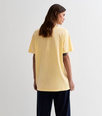 Pale Yellow Acid Wash Cotton Crew Neck Oversized T-Shirt New Look