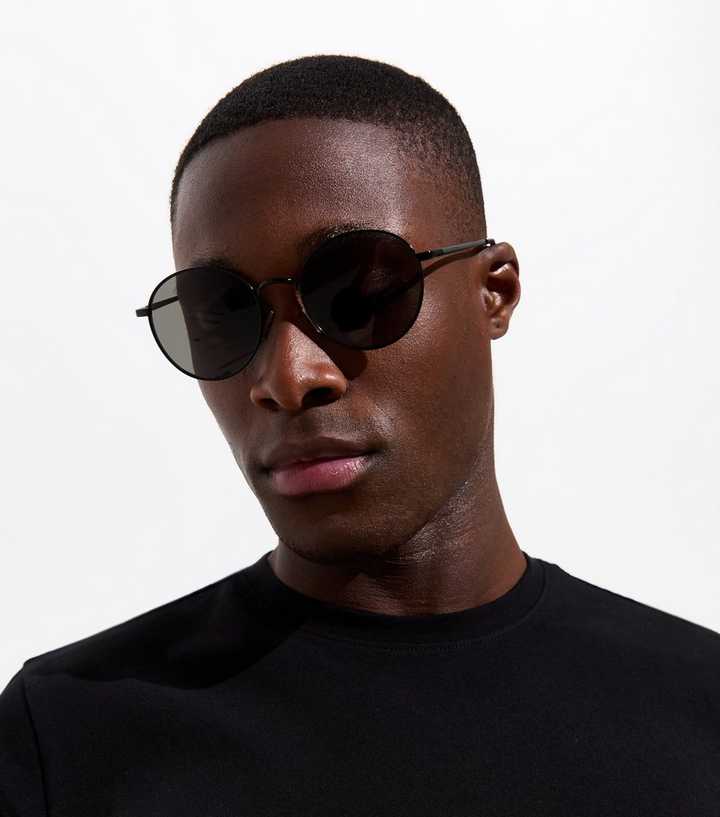 Black Metal Round Frame Sunglasses