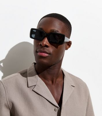Men's Black Rectangle Frame Sunglasses New Look