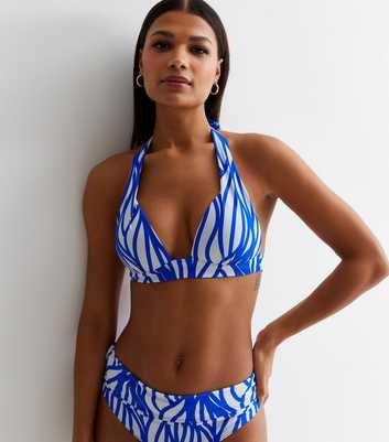 Blue Line Print Moulded Triangle Bikini Top